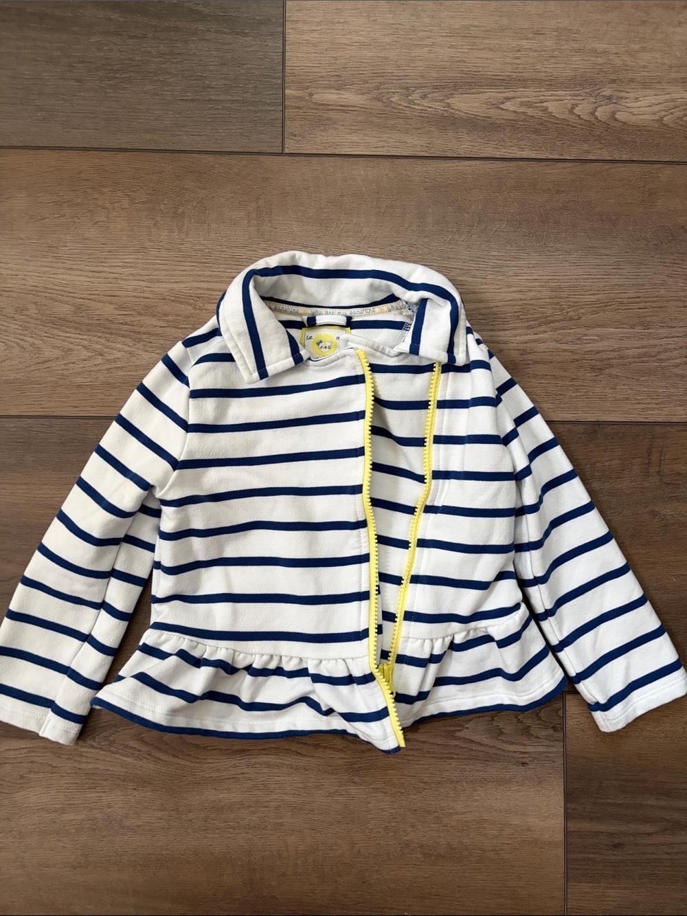 Gymboree White and Navy Striped Peplum Jacket with Yellow Trim 2T-3T